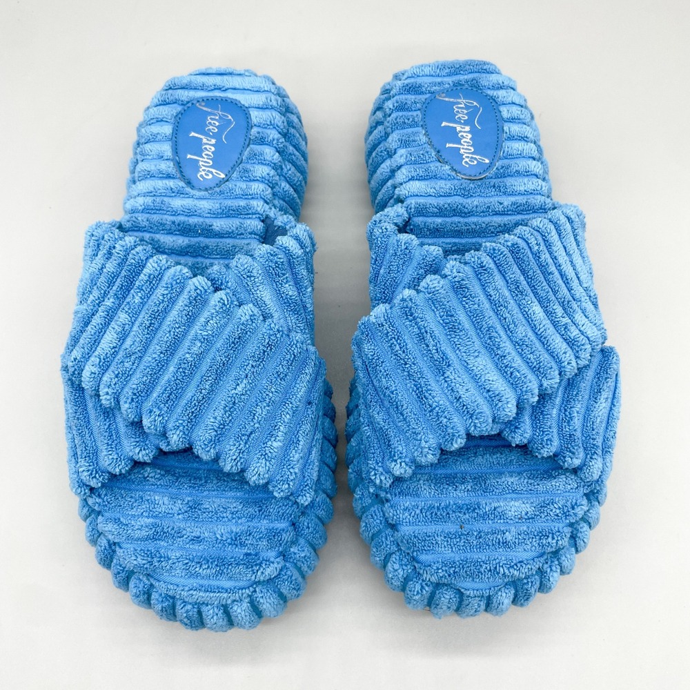 Free People Two Days In Ibiza Womens 9 Blue Ribbed Crisscross Platform Slides